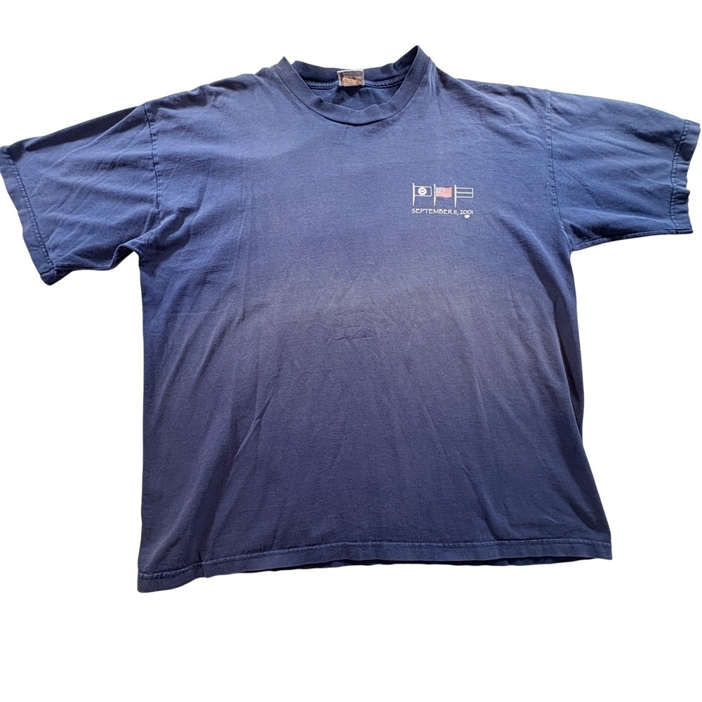 Bayside 9/11 Memorial T-Shirt Men 3XL Navy Cotton UAW God Bless America USA Made